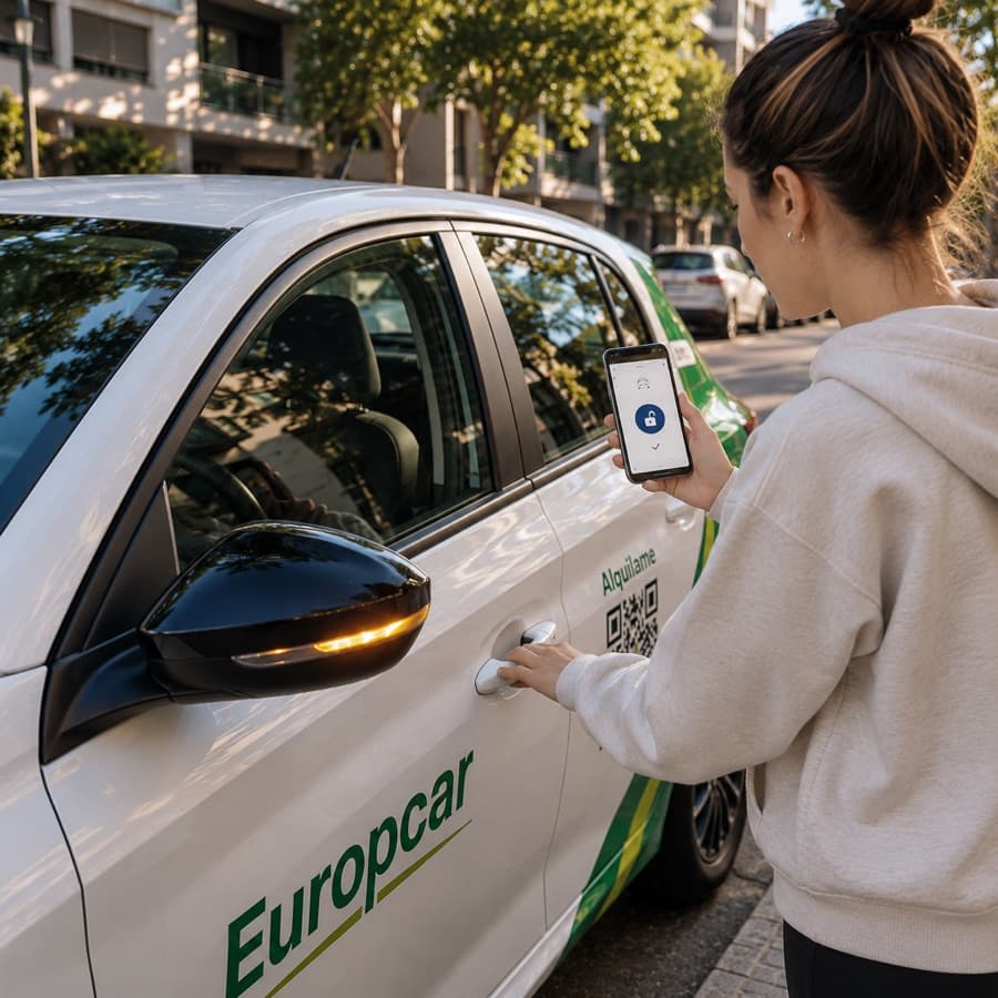 Una persona abre la puerta del auto desde la app, sin llaves